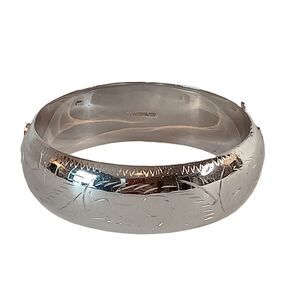 Sterling Silver Etched Bangle Bracelet Hinged .925 Thailand Vintage